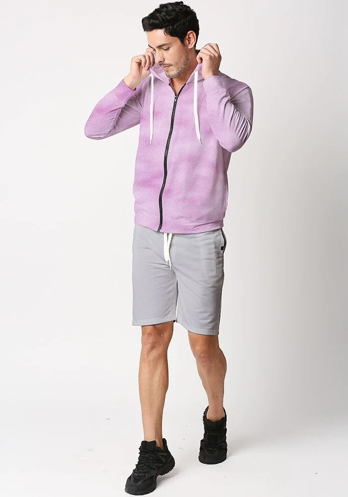 Mens Textured Zipper Hoodie-Orchid Pink