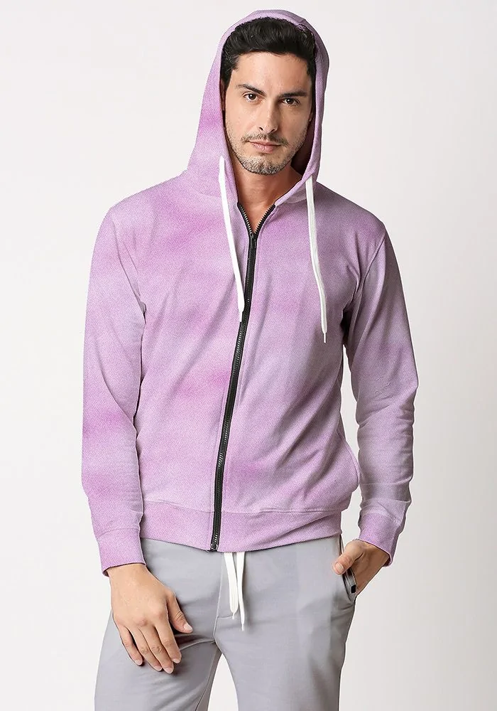 Mens Textured Zipper Hoodie-Orchid Pink