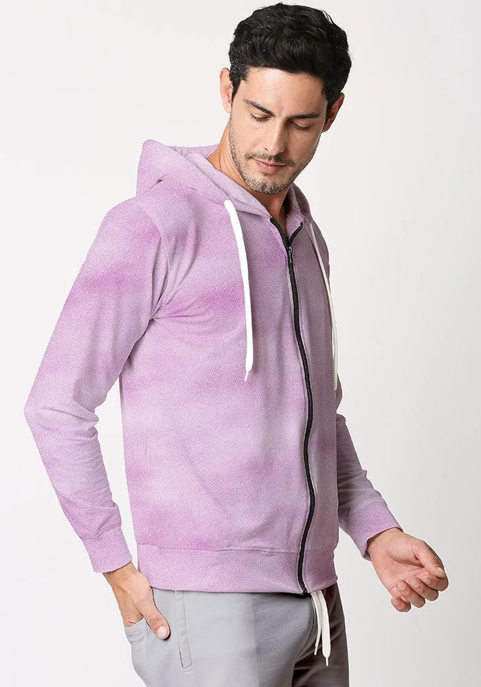 Mens Textured Zipper Hoodie-Orchid Pink