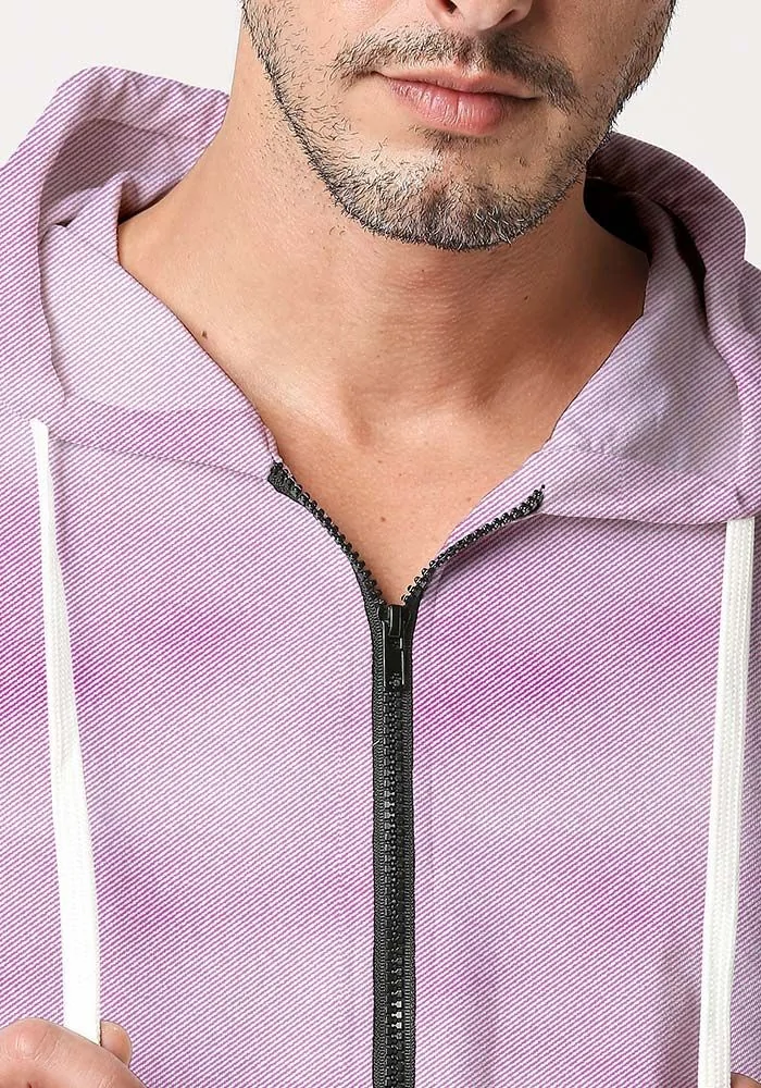 Mens Textured Zipper Hoodie-Orchid Pink