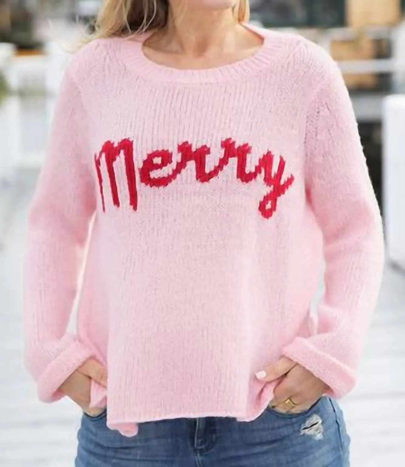 'merry' Crew Sweater In Conch Pink