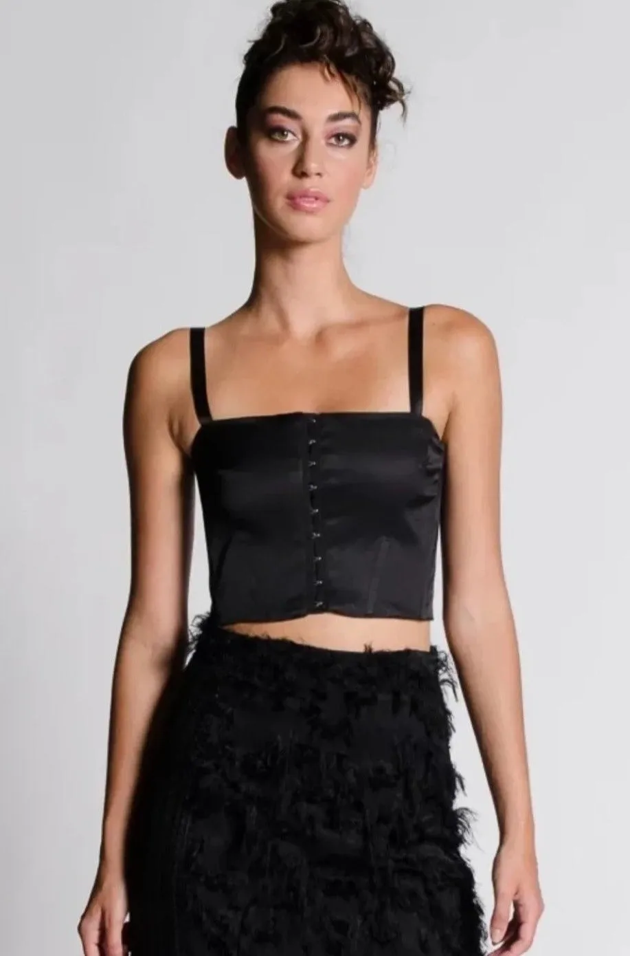 MISSANDEI Black Satin Bustier Top