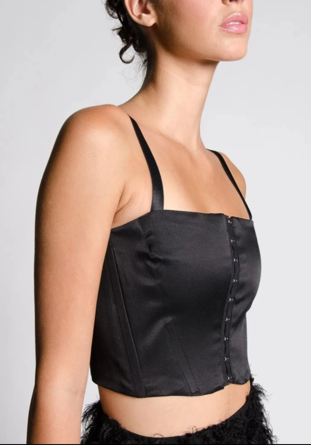 MISSANDEI Black Satin Bustier Top