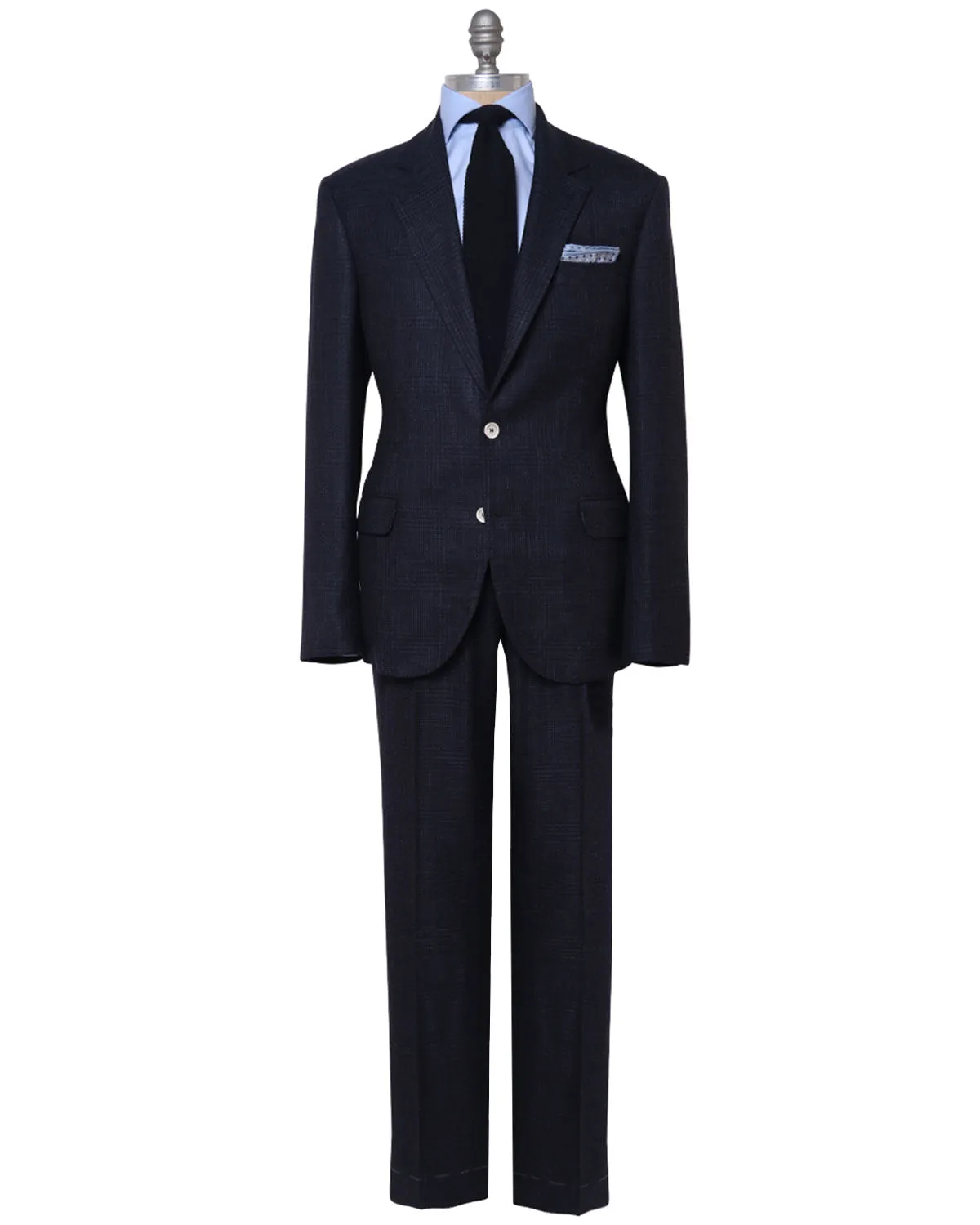 Navy Plaid Wool Blend Suit