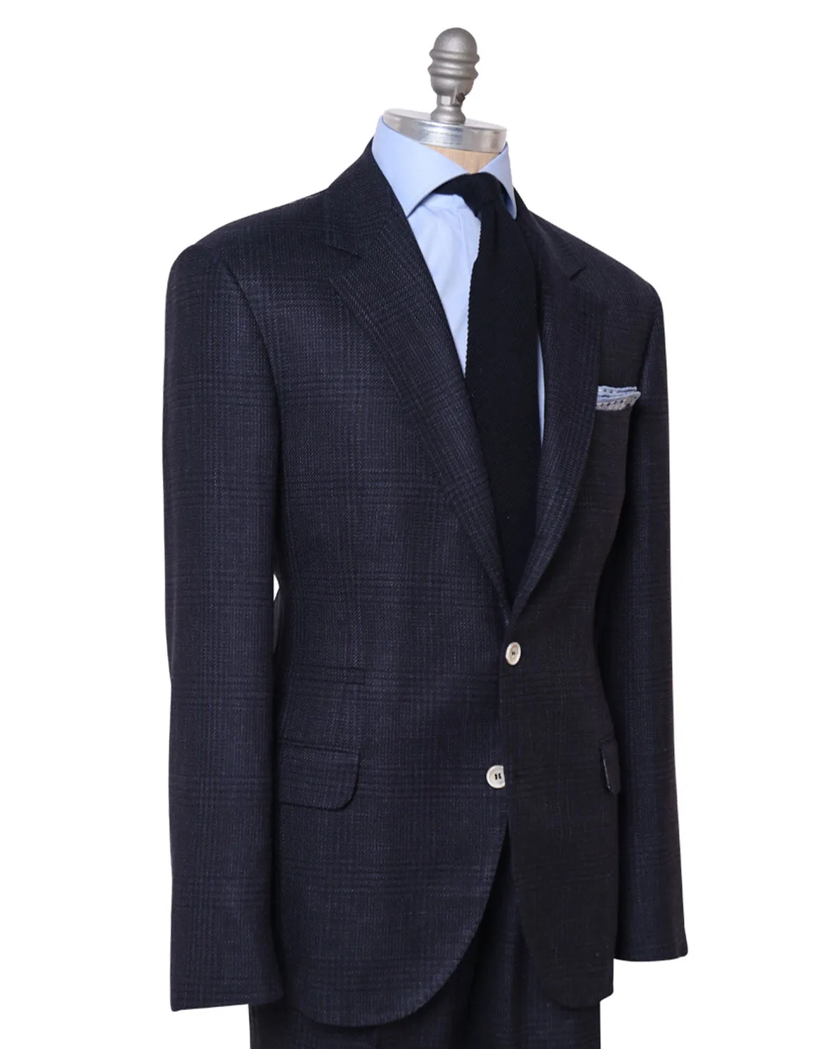 Navy Plaid Wool Blend Suit