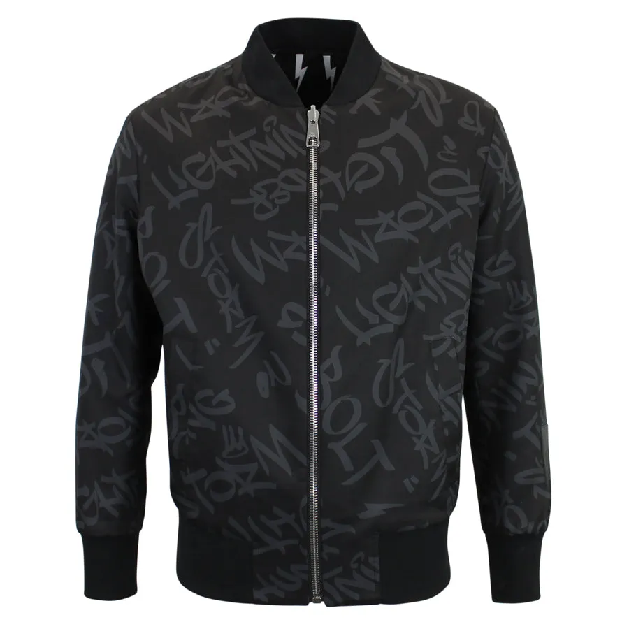 Neil Barrett - Reversible Lightning/Graffiti Print Bomber Jacket