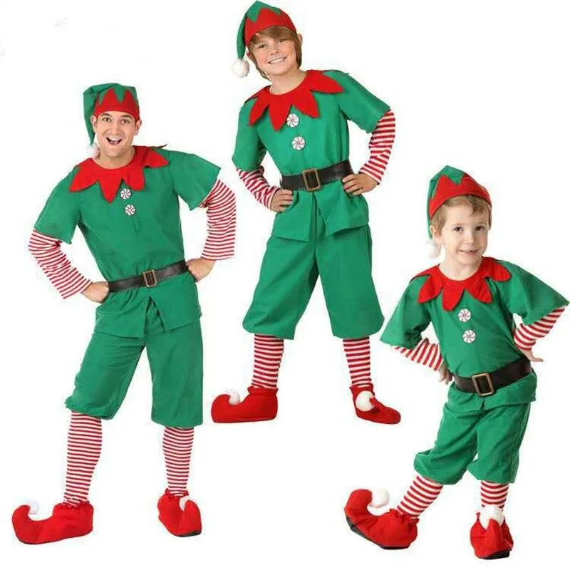 New Family Children's Christmas Elf Clothes for Boys Girls Mother Cosplay Clothes Parent-child Suits Christmas Ball Costumes