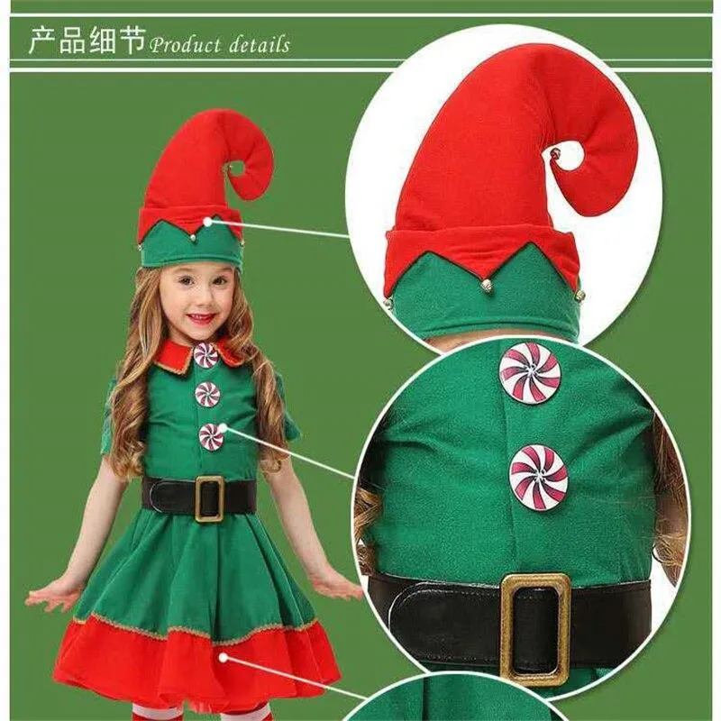 New Family Children's Christmas Elf Clothes for Boys Girls Mother Cosplay Clothes Parent-child Suits Christmas Ball Costumes