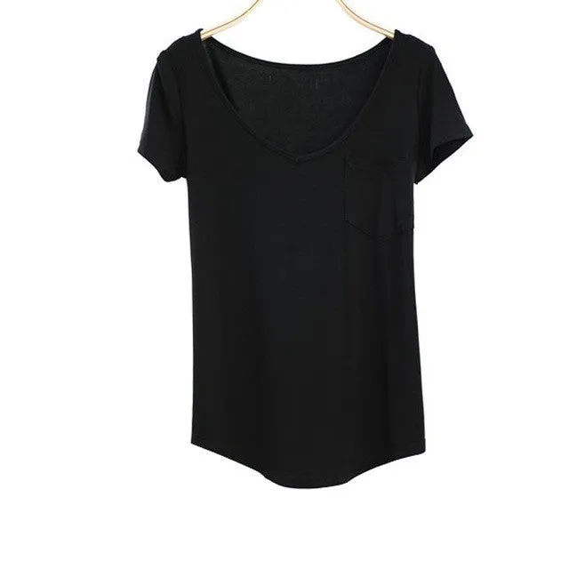 New Summer T Shirt Modal Women Short Sleeve Casual Fashion V-Neck Tee Tops Female T-shirt Plus Size 3 Colors 70638 SM6