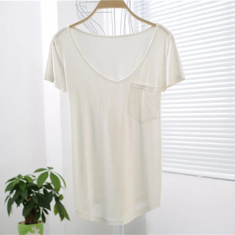 New Summer T Shirt Modal Women Short Sleeve Casual Fashion V-Neck Tee Tops Female T-shirt Plus Size 3 Colors 70638 SM6