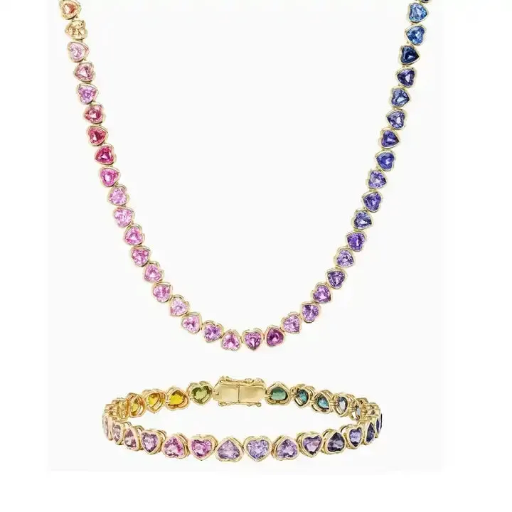 Ombré Rainbow Heart Stone Tennis Bracelet