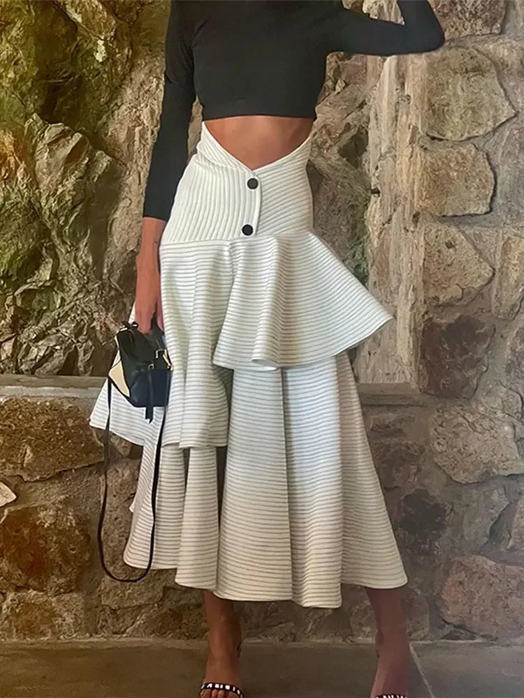 Outfit Sets Ruffles Layer High Waist Long Skirt Set Women