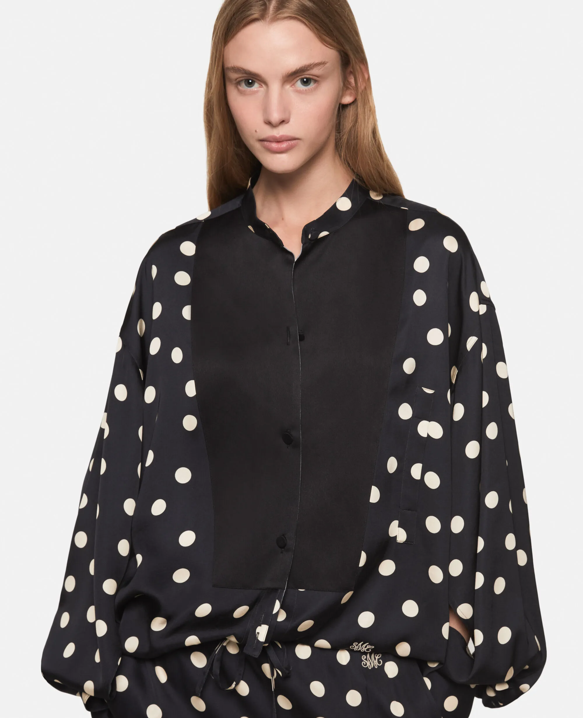 Oversized Polka Dot Tuxedo Shirt