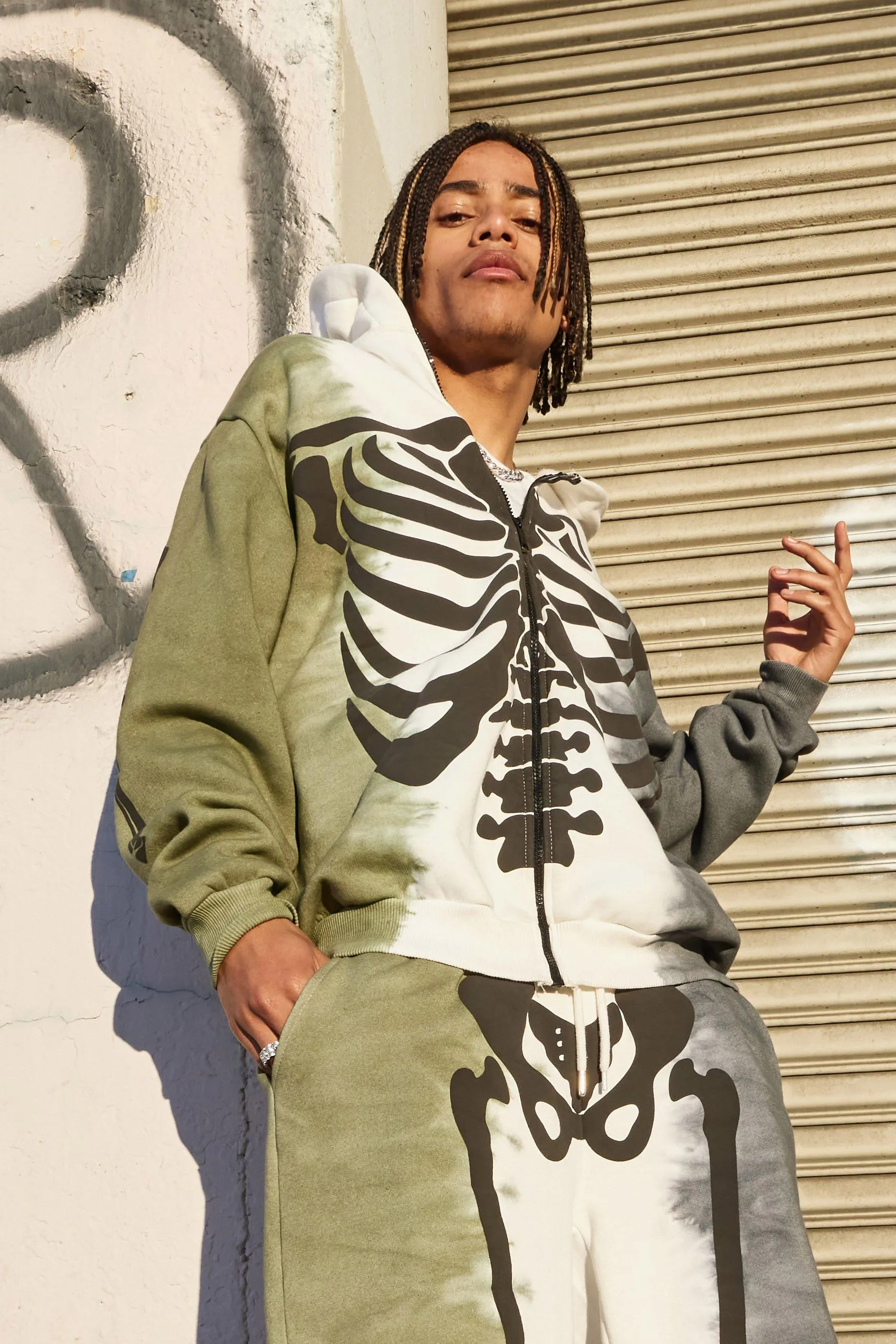 Oversized Skelton Tie Dye Zip Through Hoodie