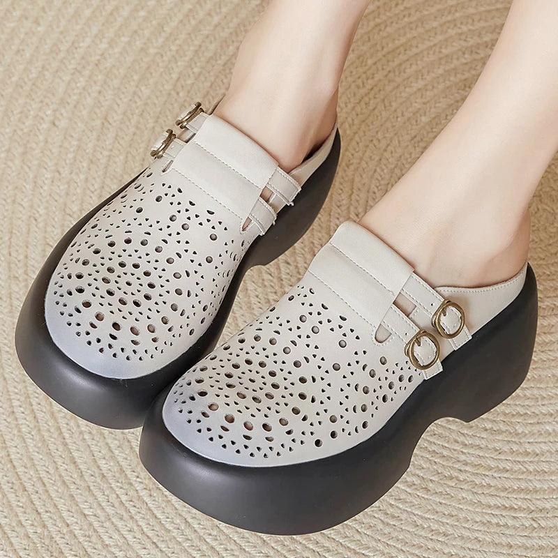 P22052 Handmade Women's Casual Shoes: Closed Toes, Hollow Out Slippers