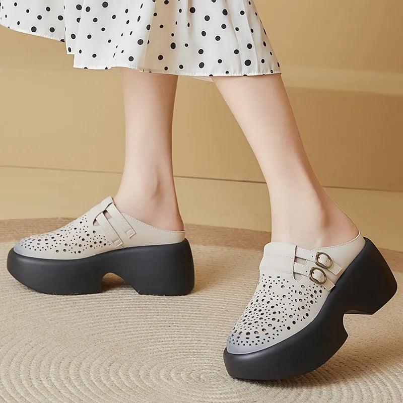 P22052 Handmade Women's Casual Shoes: Closed Toes, Hollow Out Slippers