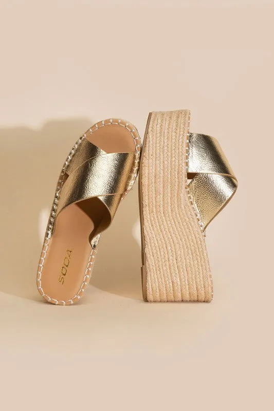 PARTNER RAFFIA PLATFORM ESPADRILLE SLIDES