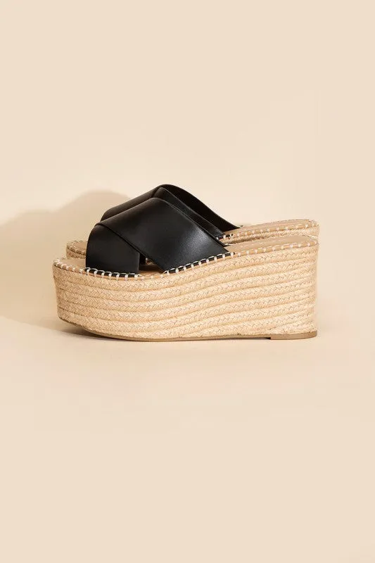 PARTNER RAFFIA PLATFORM ESPADRILLE SLIDES