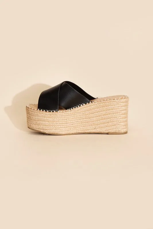 PARTNER RAFFIA PLATFORM ESPADRILLE SLIDES