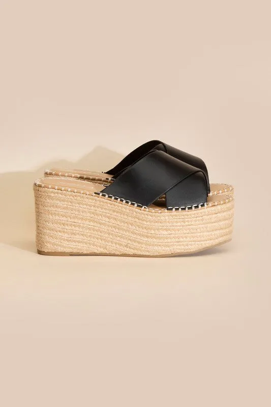 PARTNER RAFFIA PLATFORM ESPADRILLE SLIDES