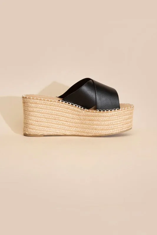 PARTNER RAFFIA PLATFORM ESPADRILLE SLIDES