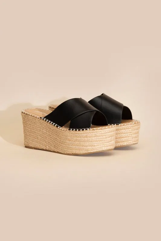 PARTNER RAFFIA PLATFORM ESPADRILLE SLIDES