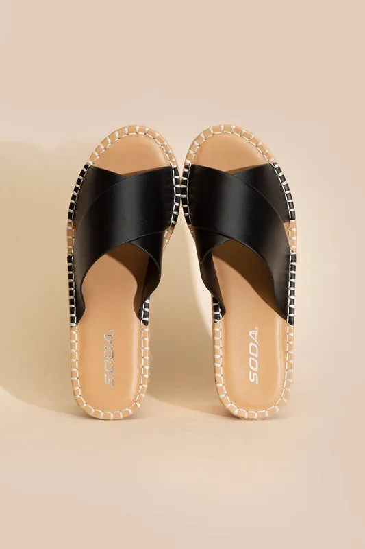 PARTNER RAFFIA PLATFORM ESPADRILLE SLIDES