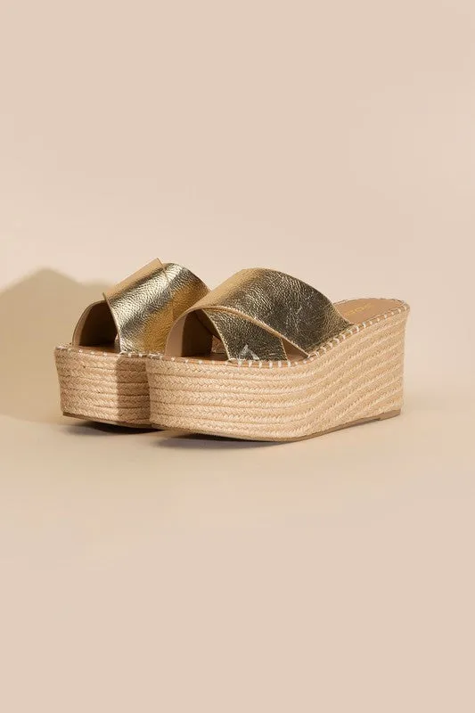 PARTNER RAFFIA PLATFORM ESPADRILLE SLIDES