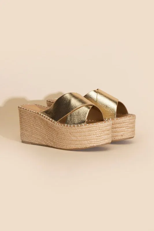 PARTNER RAFFIA PLATFORM ESPADRILLE SLIDES