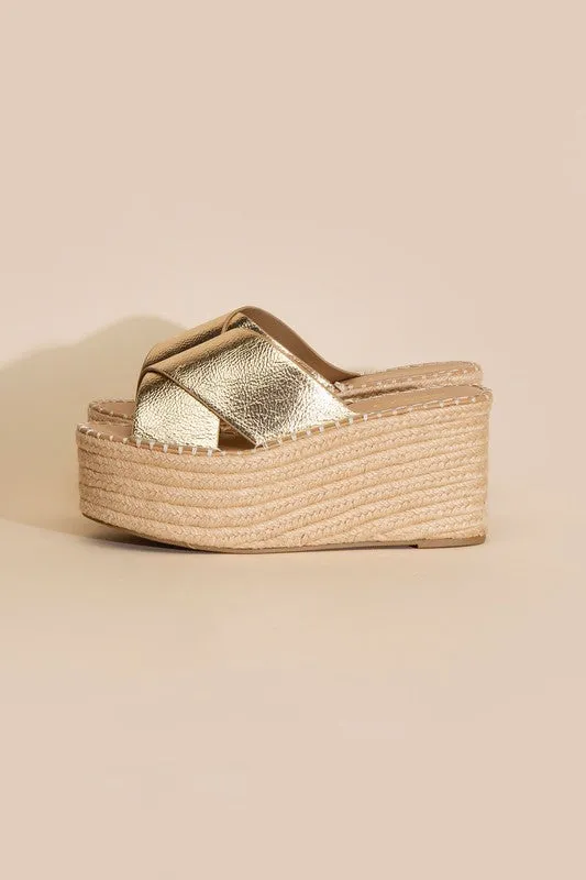 PARTNER RAFFIA PLATFORM ESPADRILLE SLIDES