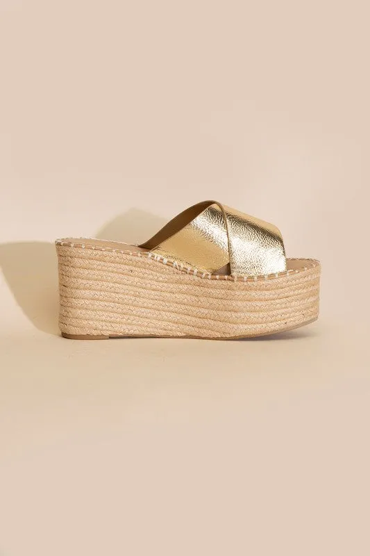 PARTNER RAFFIA PLATFORM ESPADRILLE SLIDES