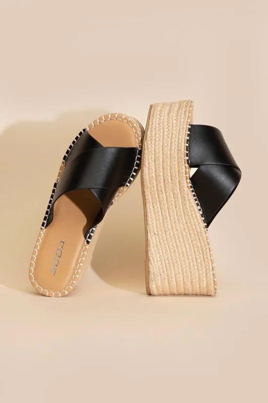 PARTNER RAFFIA PLATFORM ESPADRILLE SLIDES