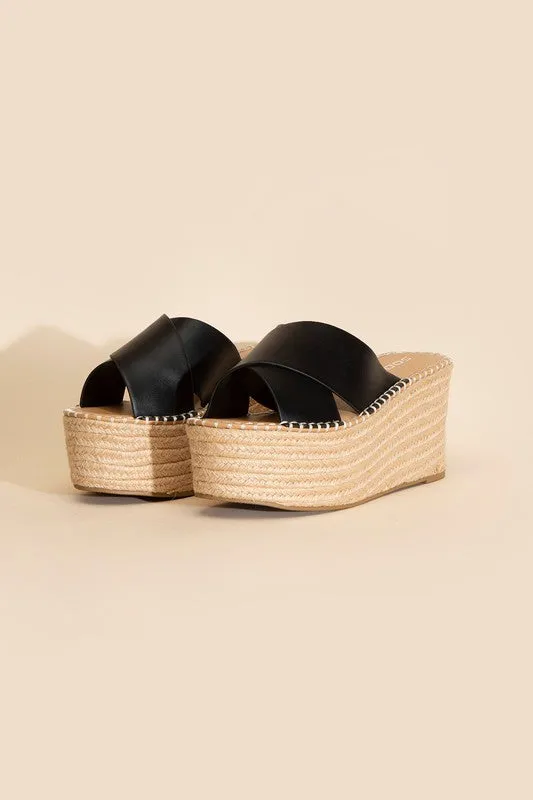 PARTNER RAFFIA PLATFORM ESPADRILLE SLIDES