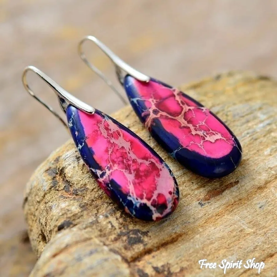 Pink & Navy Blue Imperial Jasper Earrings