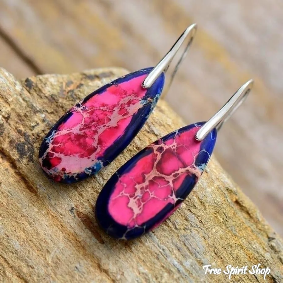 Pink & Navy Blue Imperial Jasper Earrings