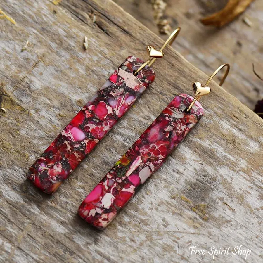 Pink & Red Jasper Heart Earrings