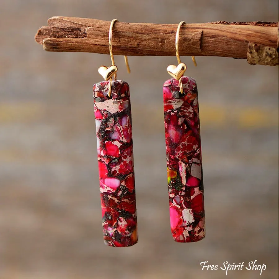 Pink & Red Jasper Heart Earrings