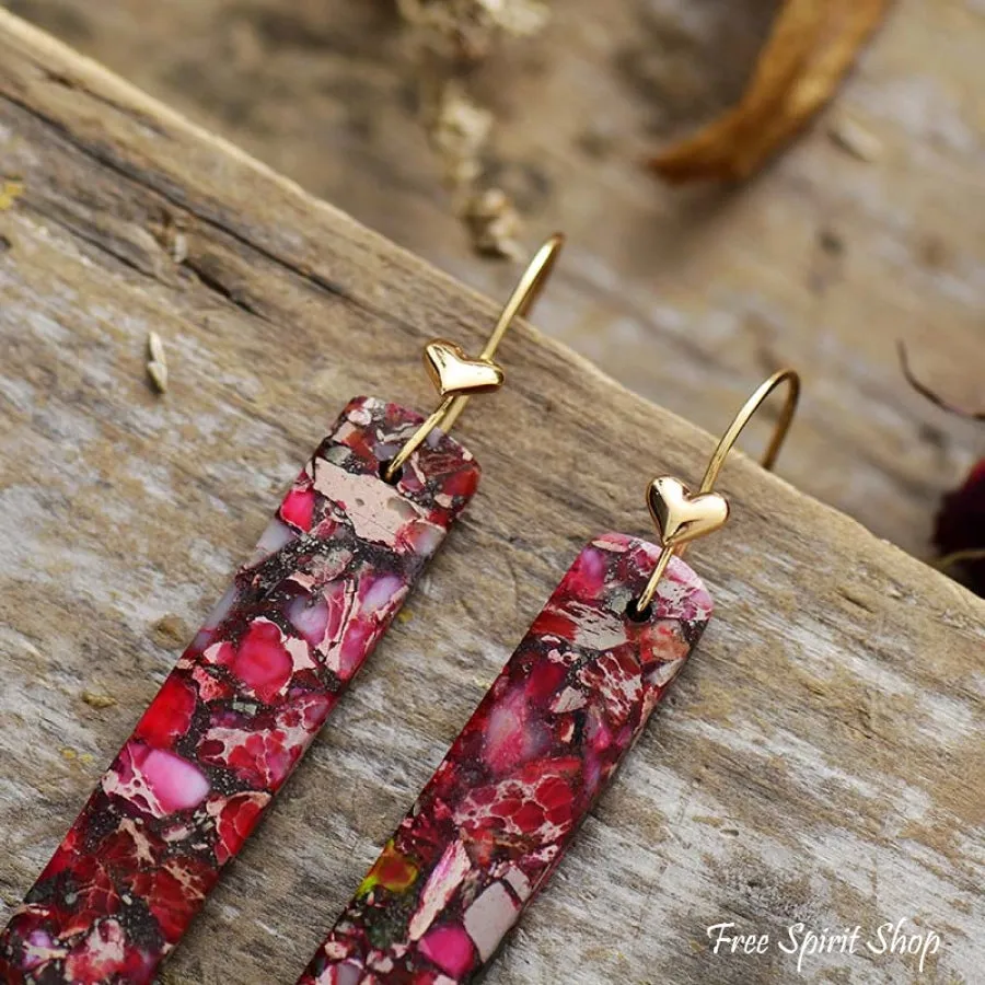 Pink & Red Jasper Heart Earrings