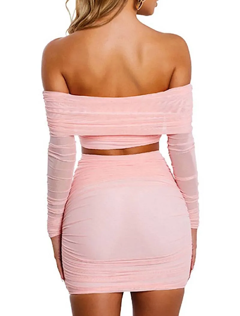 Pink Mesh Bandage Two Piece Set