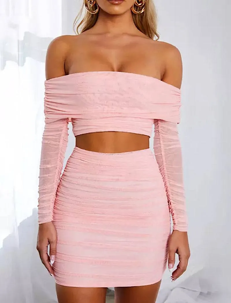 Pink Mesh Bandage Two Piece Set