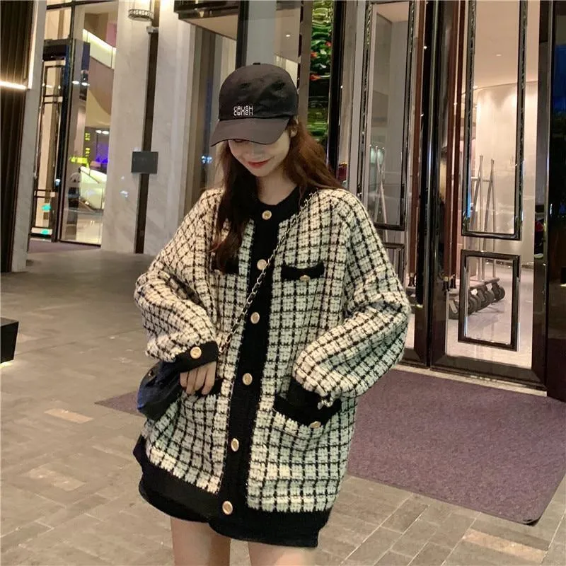 Plaid Oversized Cardigan Sweater for Women