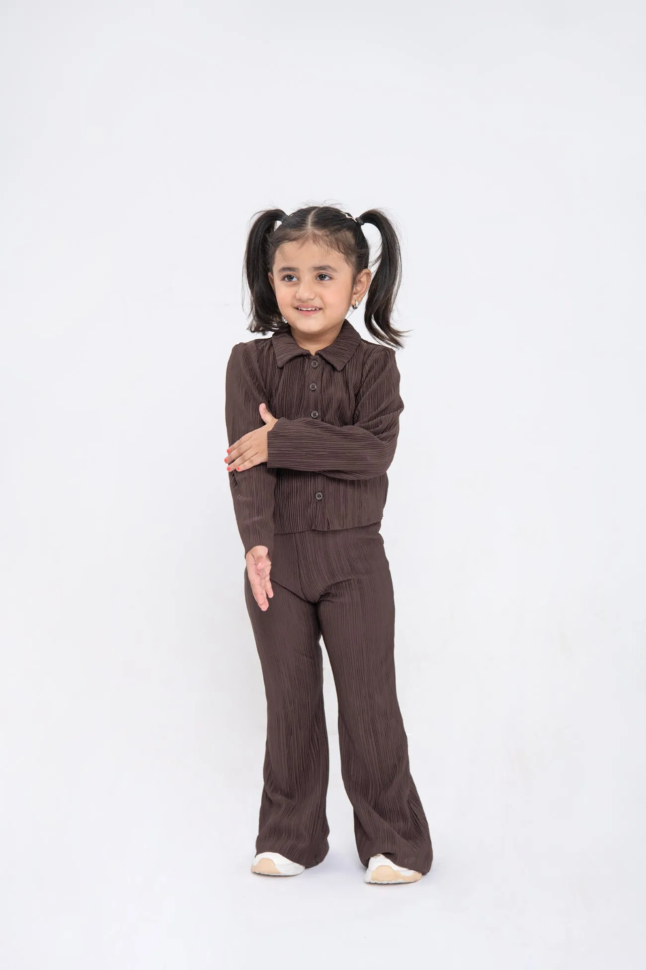 PLEATED TEXTURE 2PC SET BROWN