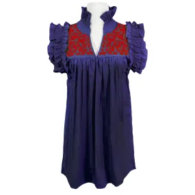 PRE-ORDER: Royal Blue + Red Hummingbird Dress with Pockets (early August ship date)