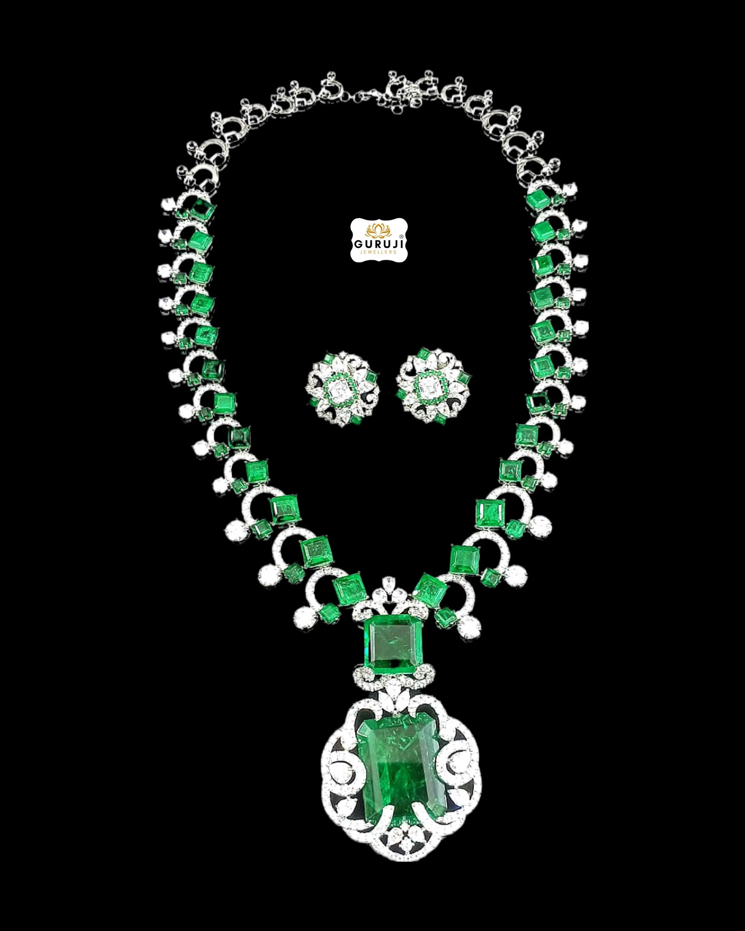 Prerna , Elegant Jade Green stone studded American Diamond Necklace Set for women -JAY001DNS