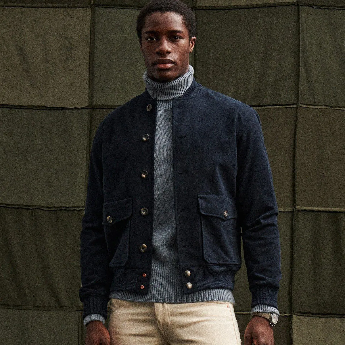 Private White VC - Moleskin Bomber Jacket in Navy