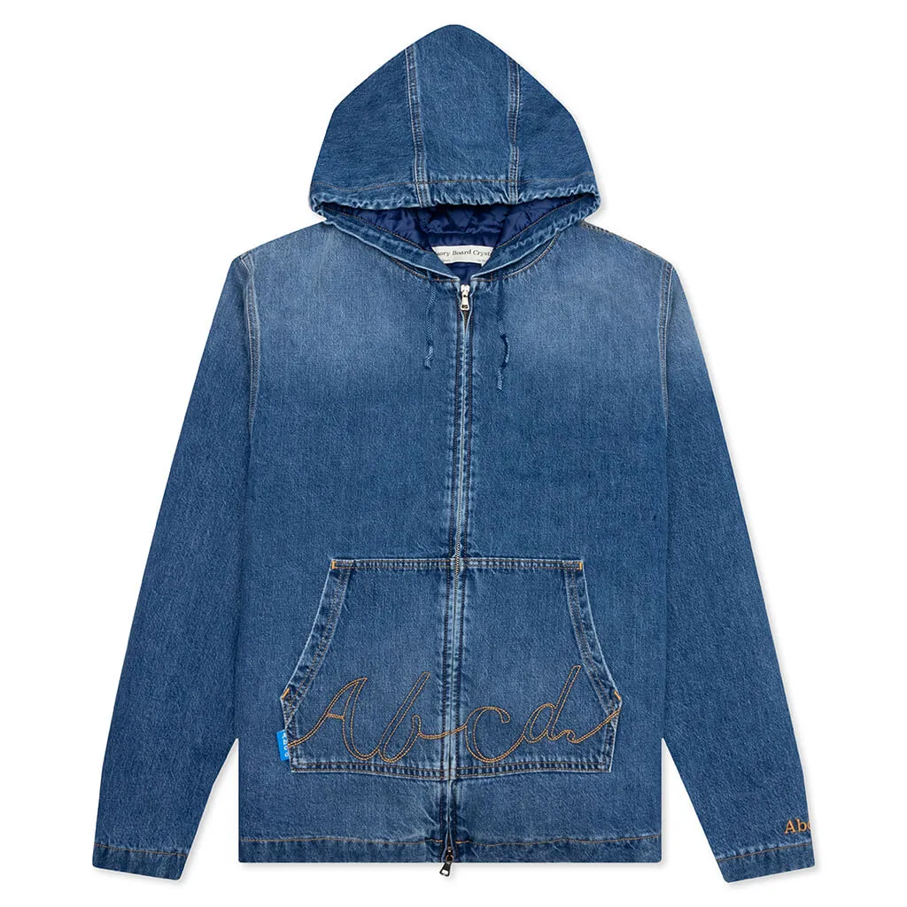 Quilted Denim Hoodie Jacket - Vintage Blue