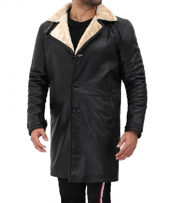 Real Leather Black Shearling Coat Mens