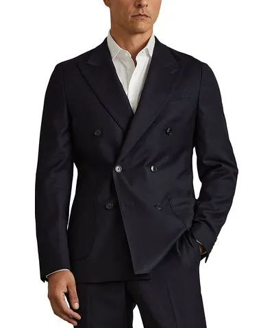 Reiss Combo Flannel Regular Fit Double Breasted Tuxedo Jacket