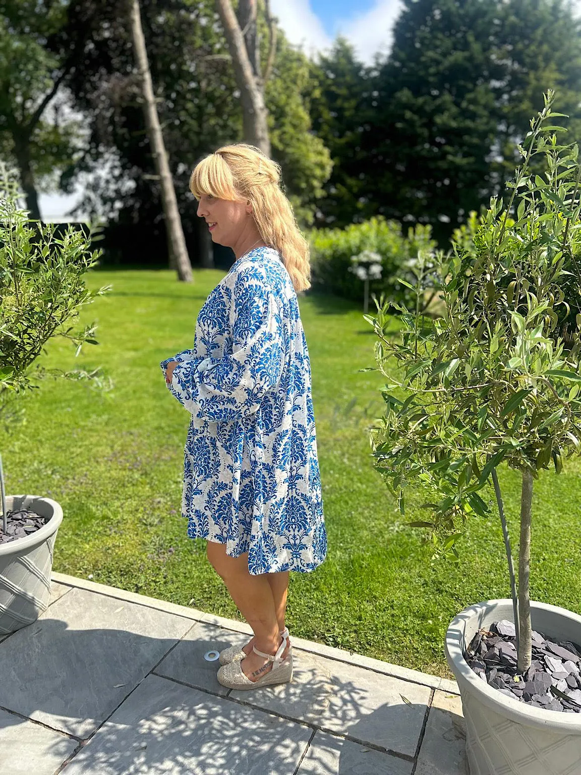 Royal Blue Patterned Shirt Dress Alissa