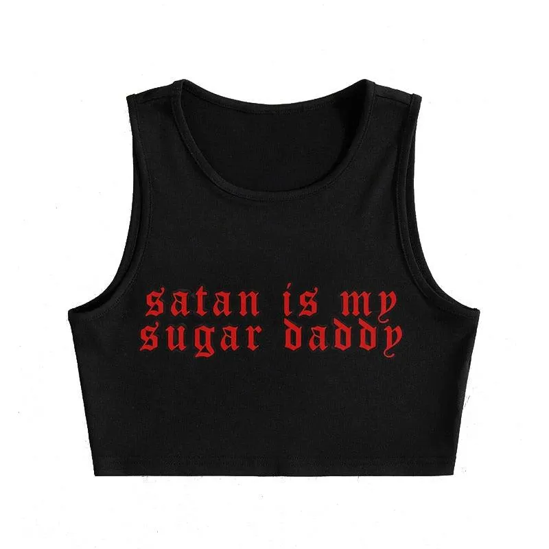 Satan Is My Sugar Daddy Print Tank Top